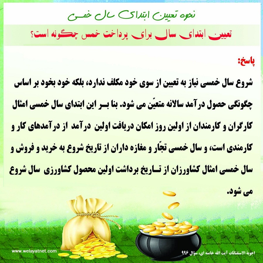 نحوه تعیین ابتدای سال خمسی خمس، حقوق، سال خمسی