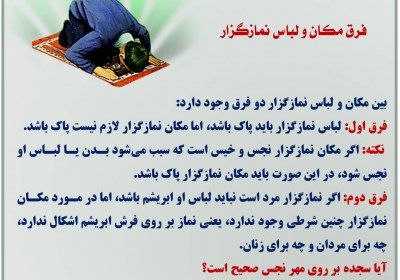 فرق مکان و لباس نمازگزار احکام